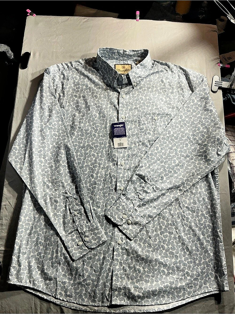 Wrangler Men's Paisley Rayon Shirt White & Blue 2XL NWT